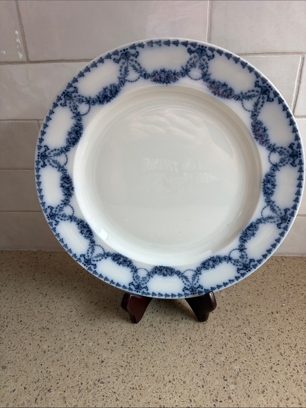 Booths England White Ceramic Plate with Blue Garland Border